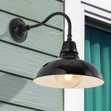 Aurora 12.25" Farmhouse Industrial Indoor/Outdoor Iron LED Gooseneck Arm Outdoor Sconce - JONATHAN Y